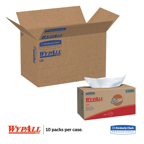 WypAll® L30 Towels, POP-UP Box, 10 x 9.8, White, 120/Box, 10 Boxes/Carton