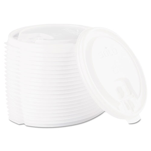 Solo Lift Back and Lock Tab Cup Lids, 10-24 oz Cups, White, 100/Sleeve, 10 Sleeves/Carton