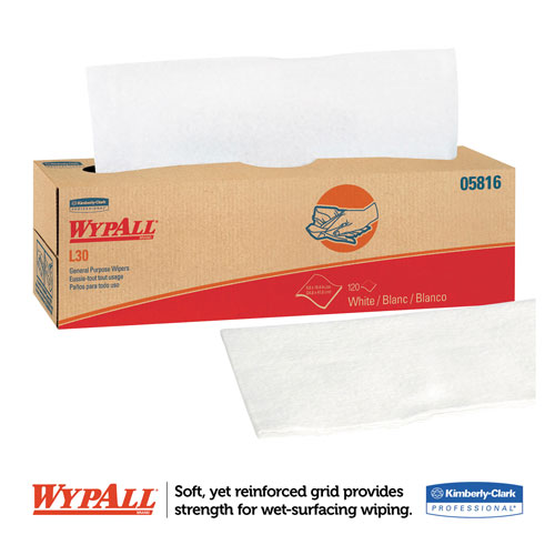 WypAll® L30 Towels, POP-UP Box, 9 4/5 x 16 2/5, 120/Box, 6 Boxes/Carton