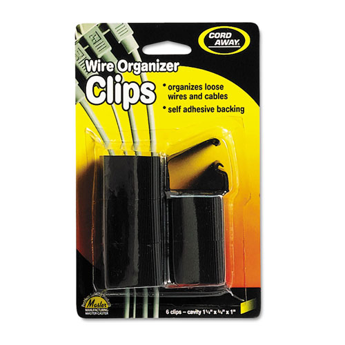 Master Caster Self-Adhesive Wire Clips, Black, 6/Pack