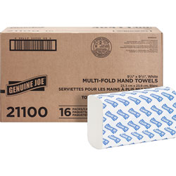 Genuine Joe 21100 White Multifold Paper Towels, 9 4/10 in x 9 1/4 in, 250 Sheets/Pack