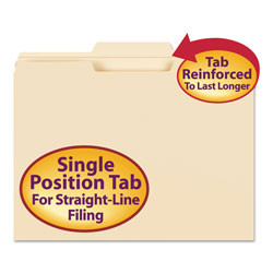 Smead Reinforced Tab Manila File Folders, 1/3-Cut Tabs, Center Position, Letter Size, 11 pt. Manila, 100/Box (SMD10336)