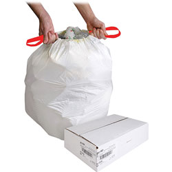 Genuine Joe White Drawstring Trash Bags, 13 Gallon, 0.9 Mil, 24" X 25.125", Box of 60 (GJO01229)