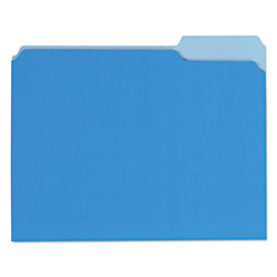 Universal Interior File Folders, 1/3-Cut Tabs: Assorted, Letter Size, 11-pt Stock, Blue, 100/Box (UNV12301)