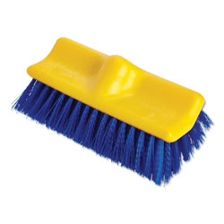 Rubbermaid Bi-Level Deck Scrub Brush, Blue Polypropylene Bristles, 10" Brush, 10" Plastic Block, Threaded Hole (6337BL)