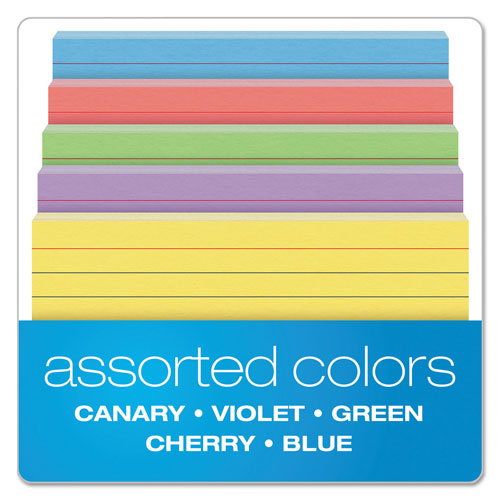 Oxford Ruled Index Cards, 3 x 5, Blue/Violet/Canary/Green/Cherry, 100/Pack