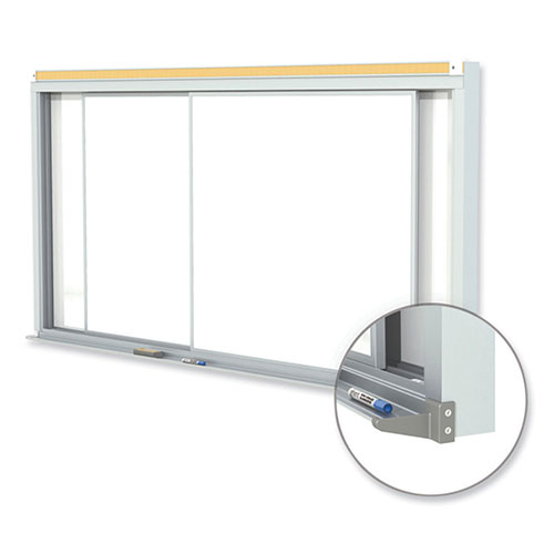 Ghent MFG Horizontal Sliding Porcelain Magnetic Whiteboard, 96 x 48, White Surface, Satin Aluminum Frame