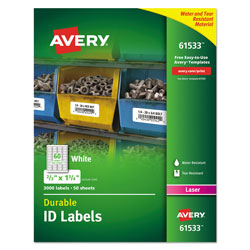 Avery Durable Permanent ID Labels with TrueBlock Technology, Laser Printers, 0.66 x 1.75, White, 60/Sheet, 50 Sheets/Pack (AVE61533)