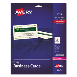 Avery Printable Microperforated Business Cards with Sure Feed Technology, Laser, 2 x 3.5, Ivory, Uncoated, 250/Pack (AVE5376)
