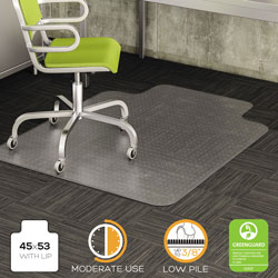 Deflecto DuraMat Moderate Use Chair Mat for Low Pile Carpet, 45 x 53, Wide Lipped, Clear (DEFCM13233)