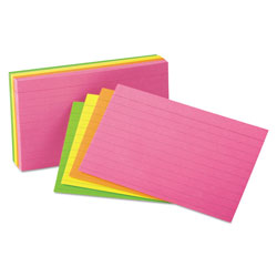 Oxford Ruled Index Cards, 3 x 5, Glow Green/Yellow, Orange/Pink, 100/Pack (ESS40279)