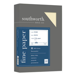 Southworth 100% Cotton Business Paper, 32 lb, 8.5 x 11, Ivory, 250/Pack (SOUJD18IC)