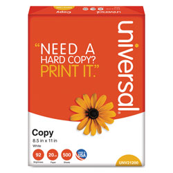 Universal Copy Paper, 92 Bright, 20 lb Bond Weight, 8.5 x 11, White, 500 Sheets/Ream, 10 Reams/Carton (UNV21200)