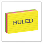 Oxford Ruled Index Cards, 3 x 5, Glow Green/Yellow, Orange/Pink, 100/Pack view 1
