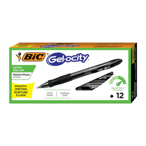 Bic Gel-ocity Retractable Gel Pen, 0.7mm, Black Ink, Translucent