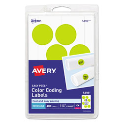 Avery Printable Self-Adhesive Removable Color-Coding Labels, 1.25" dia., Neon Yellow, 8/Sheet, 50 Sheets/Pack