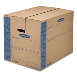 Fellowes SmoothMove Prime Moving/Storage Boxes, Hinged Lid, Regular Slotted Container (RSC), 18" x 24" x 18", Brown/Blue, 6/Carton
