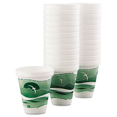 Dart Horizon Hot/Cold Foam Drinking Cups, 12oz, Green/White, 25/Bag, 40 Bags/Carton
