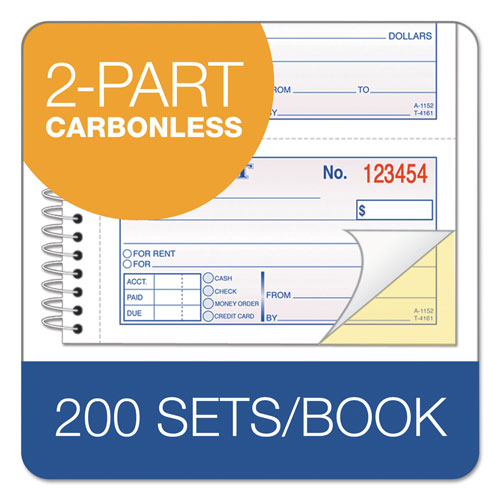Adam Two-Part Rent Receipt Book, 2 3/4 x 4 3/4, Carbonless, 200 Forms