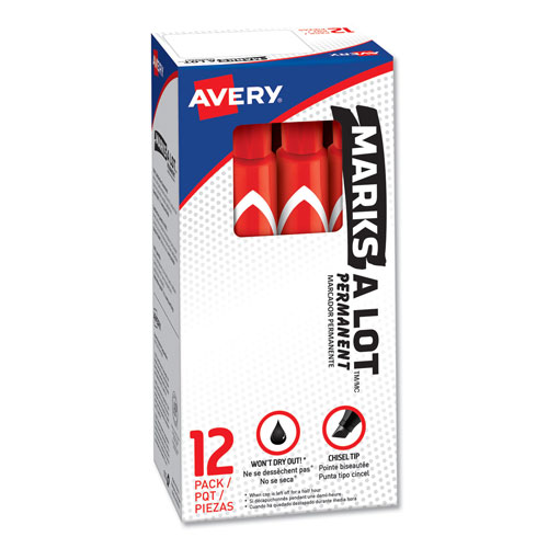 Avery MARKS A LOT Large Desk-Style Permanent Marker, Broad Chisel Tip, Red, Dozen