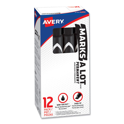 Avery MARKS A LOT Large Desk-Style Permanent Marker, Broad Chisel Tip, Black, Dozen