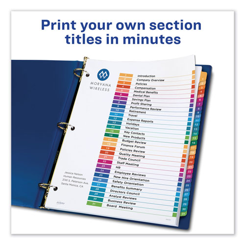 Avery Customizable TOC Ready Index Multicolor Dividers, 31-Tab, Letter