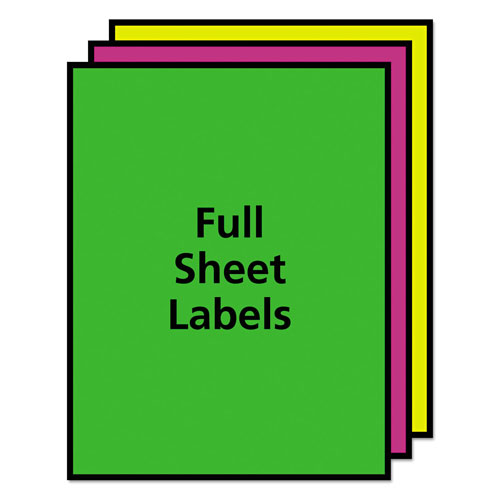 Avery High-Visibility Permanent Laser ID Labels, 8.5 x 11, Asst. Neon, 15/Pack