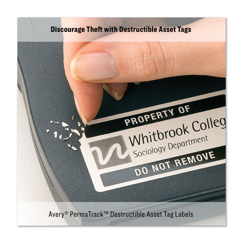 Avery PermaTrack Destructible Asset Tag Labels, Laser Printers, 2 x 3.75, White, 8/Sheet, 8 Sheets/Pack