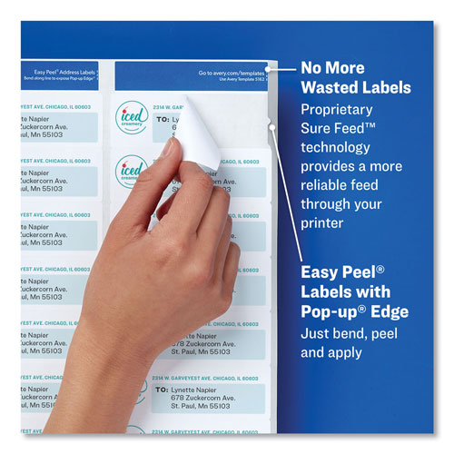 Avery Easy Peel White Address Labels w/ Sure Feed Technology, Inkjet Printers, 1 x 4, White, 20/Sheet, 25 Sheets/Pack