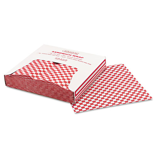 Bagcraft Grease-Resistant Paper Wraps and Liners, 12 x 12, Red Check, 1000/Box, 5 Boxes/Carton
