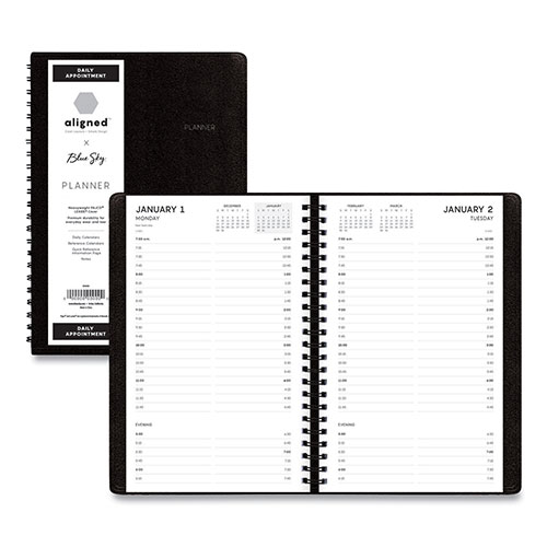 Blue Sky Aligned Daily Appointment Planner | 8 x 5, Black Cover, 12 ...