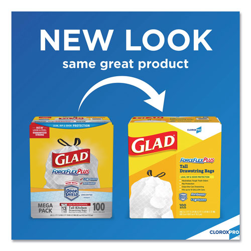 Glad ForceFlex Tall Kitchen Drawstring Trash Bags Unscented, 13 Gallon  White