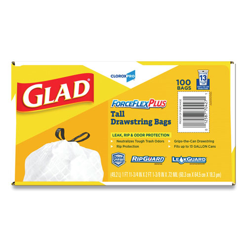 Glad ForceFlex Plus Drawstring Tall Kitchen Trash Bags, 13 Gallon