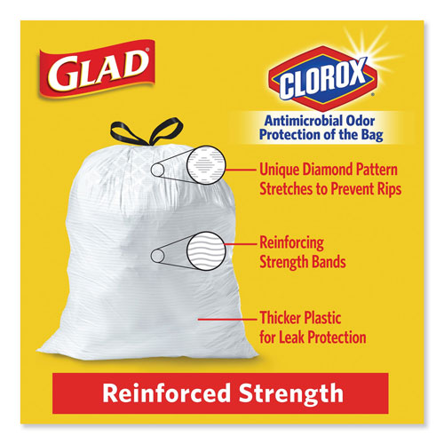 Glad Odorshield Tall Kitchen Drawstring Bags, 13 Gal, 0.95 Mil, 24 X  27.38, White, 80/Box - CLO78899BX