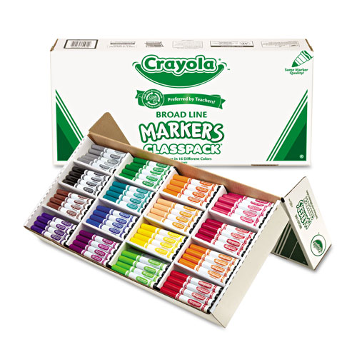 Crayola Broad Line Washable Markers, Broad Bullet Tip, Green, 12/Box