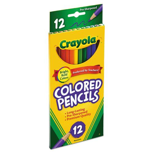 Crayola Long-Length Colored Pencil Set, 3.3 mm, 2B (#1), Assorted Lead/Barrel Colors, Dozen