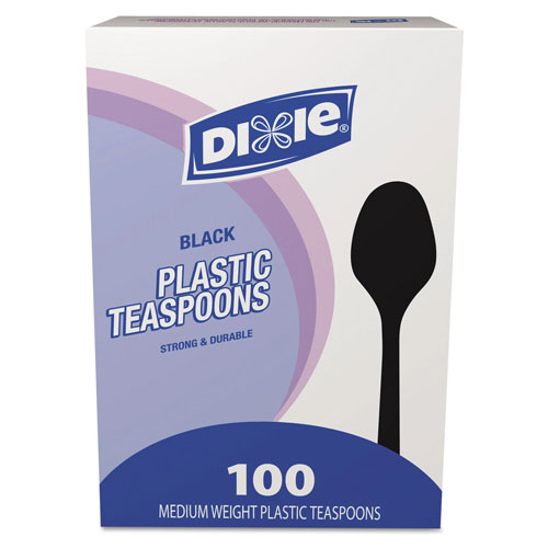 Dixie Plastic Cutlery, Heavy Mediumweight Teaspoons, Black, 100/Box