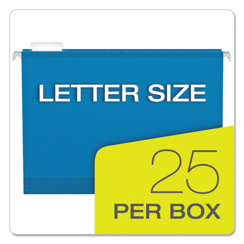 Pendaflex Extra Capacity Reinforced Hanging File Folders with Box Bottom, Letter Size, 1/5-Cut Tab, Blue, 25/Box
