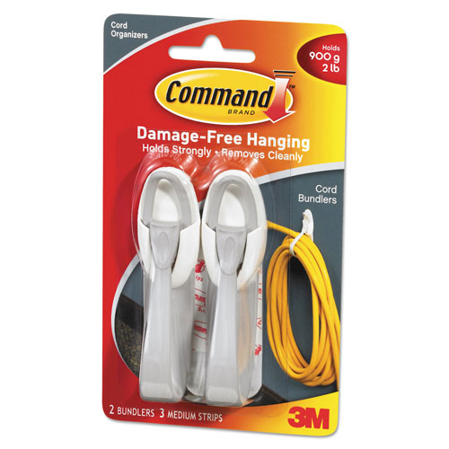 Command® Cable Bundler, White, 2/Pack