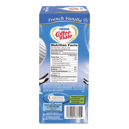 Coffee-Mate® Liquid Coffee Creamer, French Vanilla, 0.38 oz Mini Cups, 50/Box, 4 Boxes/Carton, 200 Total/Carton