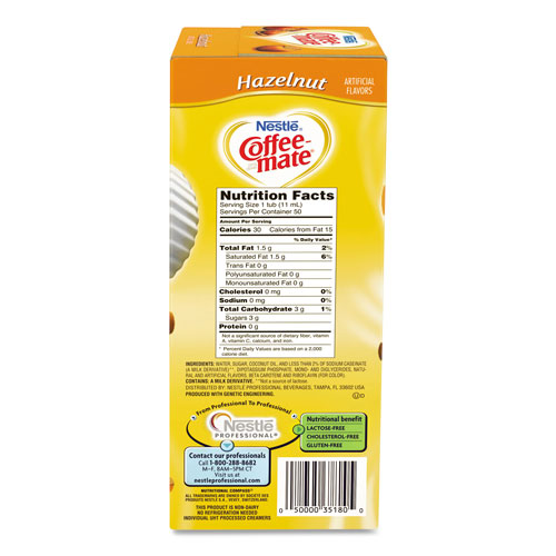 Coffee-Mate® Liquid Coffee Creamer, Hazelnut, 0.38 oz Mini Cups, 50/Box, 4 Boxes/Carton, 200 Total/Carton