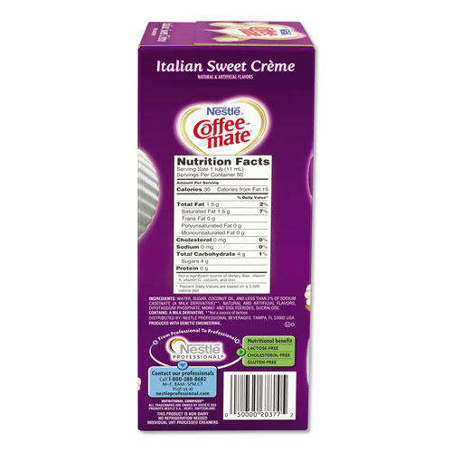 Nestle Liquid Coffee Creamer, Italian Sweet Creme, 0.38 oz Mini Cups, 50/Box, 4 Boxes/Carton, 200 Total/Carton