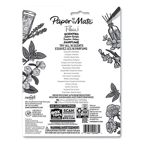 Paper Mate Flair Scented Felt Tip Pens, Assorted Nature Escape Scents and  Colors, Medium Point (0.7mm), 16 Count
