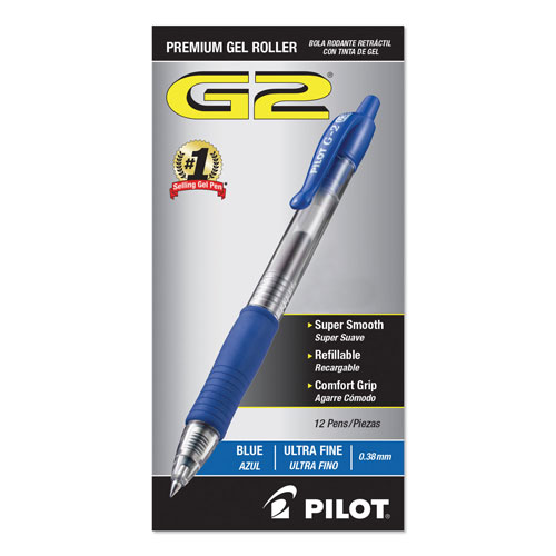 Pilot G-2 Gel-Ink Ultra Fine Point Pens, Blue - Dozen