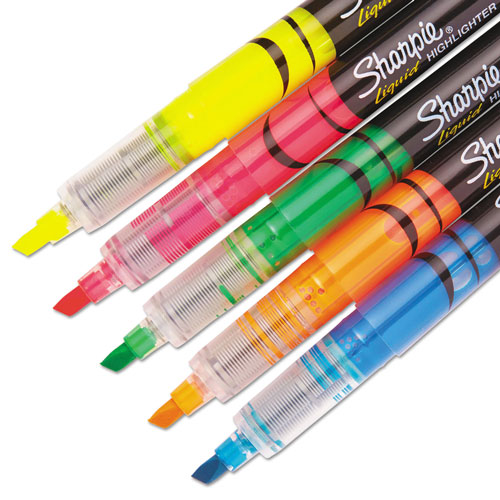 Sharpie® Liquid Pen Style Highlighters, Chisel Tip, Assorted Colors, 5/Set