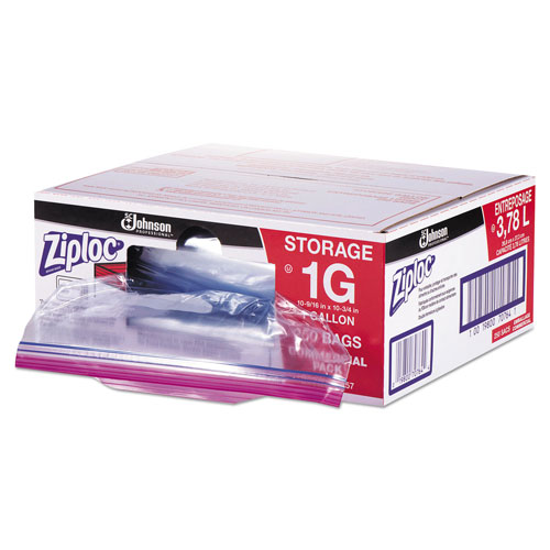 SC Johnson Ziploc® Double Zipper Storage Bags, 1 gal, 1.75 mil, 10.56 x  10.75, Clear, 250/Box, SJN682257
