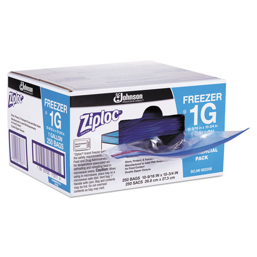 SC Johnson Ziploc® Double Zipper Freezer Bags, 1 gal, 2.7 mil, 10.56 x  10.75, Clear, 250/Carton, SJN682258