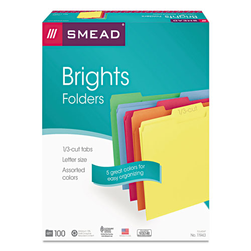 Smead Colored File Folders, 1/3-Cut Tabs, Letter Size, Assorted, 100/Box