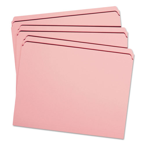 Smead Reinforced Top Tab Colored File Folders, Straight Tab, Letter Size, Pink, 100/Box