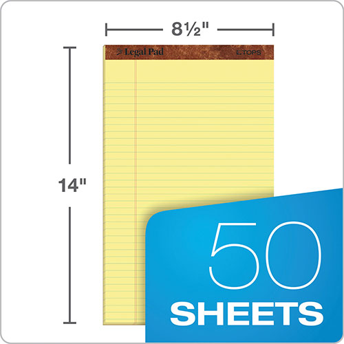 TOPS The Legal Pad Plus Ruled Perforated Pads with 40 pt. Back, Wide/ Legal Rule, 50 Canary-Yellow 8.5 x 14 Sheets, Dozen, TOP7572